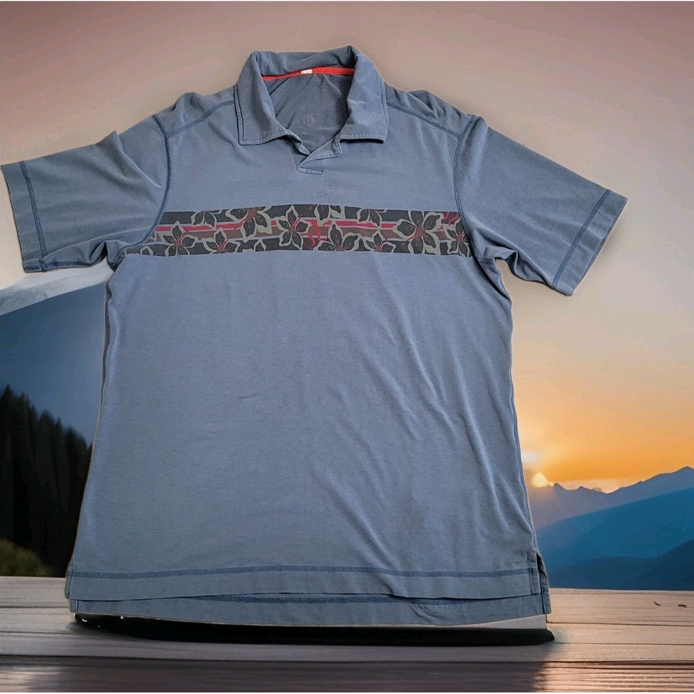🍋Lululemon Capacity Polo Shirt Men L Blue Floral/Chest Buttonless Athletic Golf